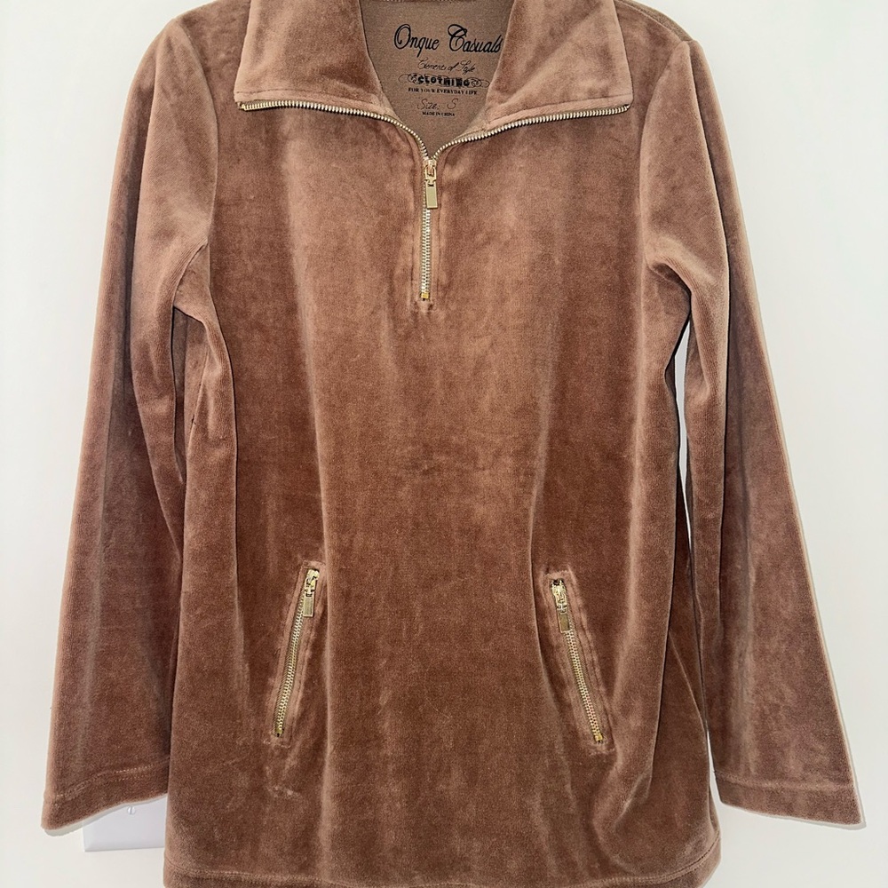 Vintage Velour Brown Quarter-Zip Pullover